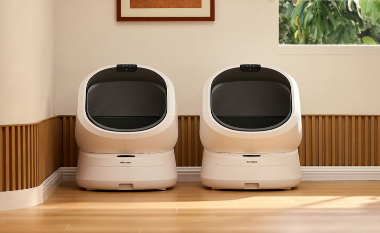 Petlibro PETLIBRO bac à litière automatique beige pour animal de compagnie, chat, en intérieur moderne; mention distributeur automatique de nourriture, fontaine à eau