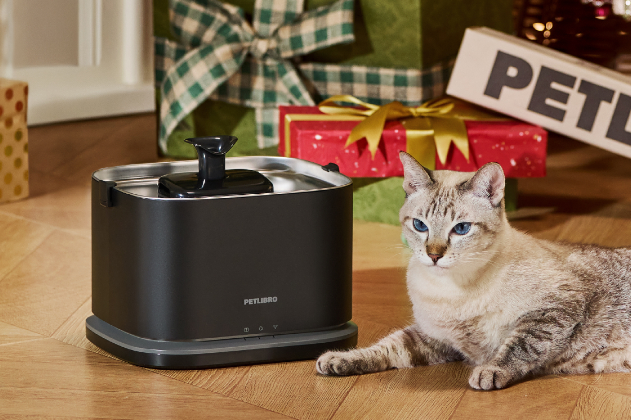 Petlibro PETLIBRO fontaine à eau noire pour animal de compagnie, chat allongé; mention distributeur automatique de nourriture, bac à litière