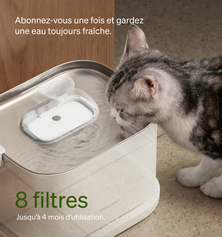 Petlibro PETLIBRO fontaine à eau blanche pour animal de compagnie, chat buvant; mention 8 filtres, pas de distributeur automatique de nourriture ni bac à litière