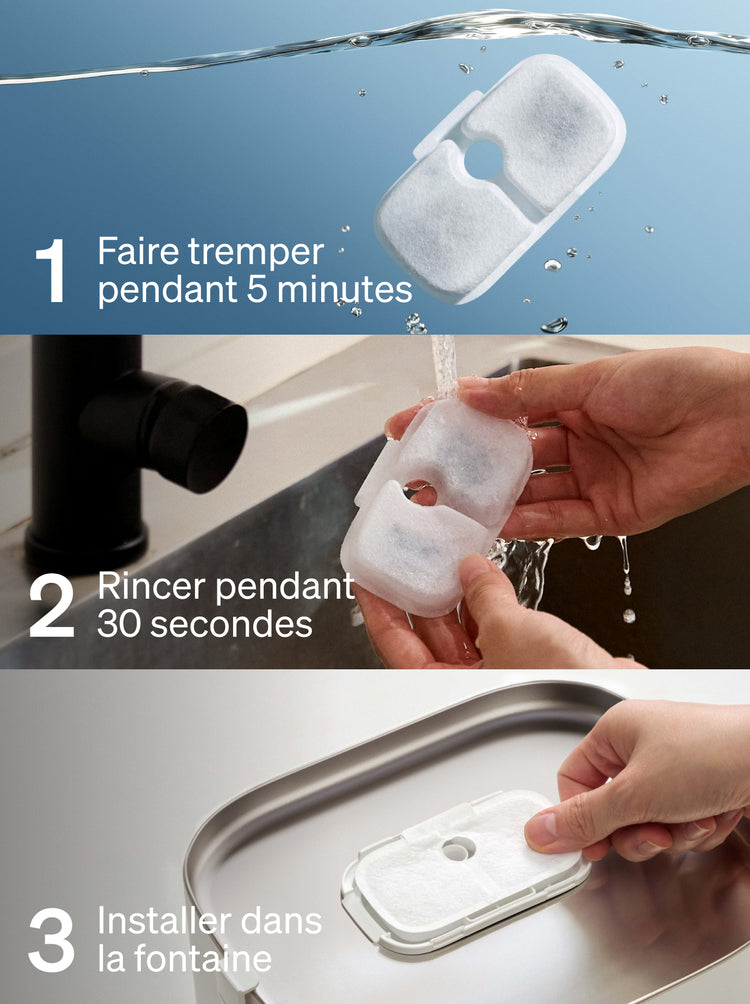Petlibro PETLIBRO filtre de fontaine à eau pour animal de compagnie; étapes rinçage/pose, pour chat, distributeur automatique de nourriture, bac à litière