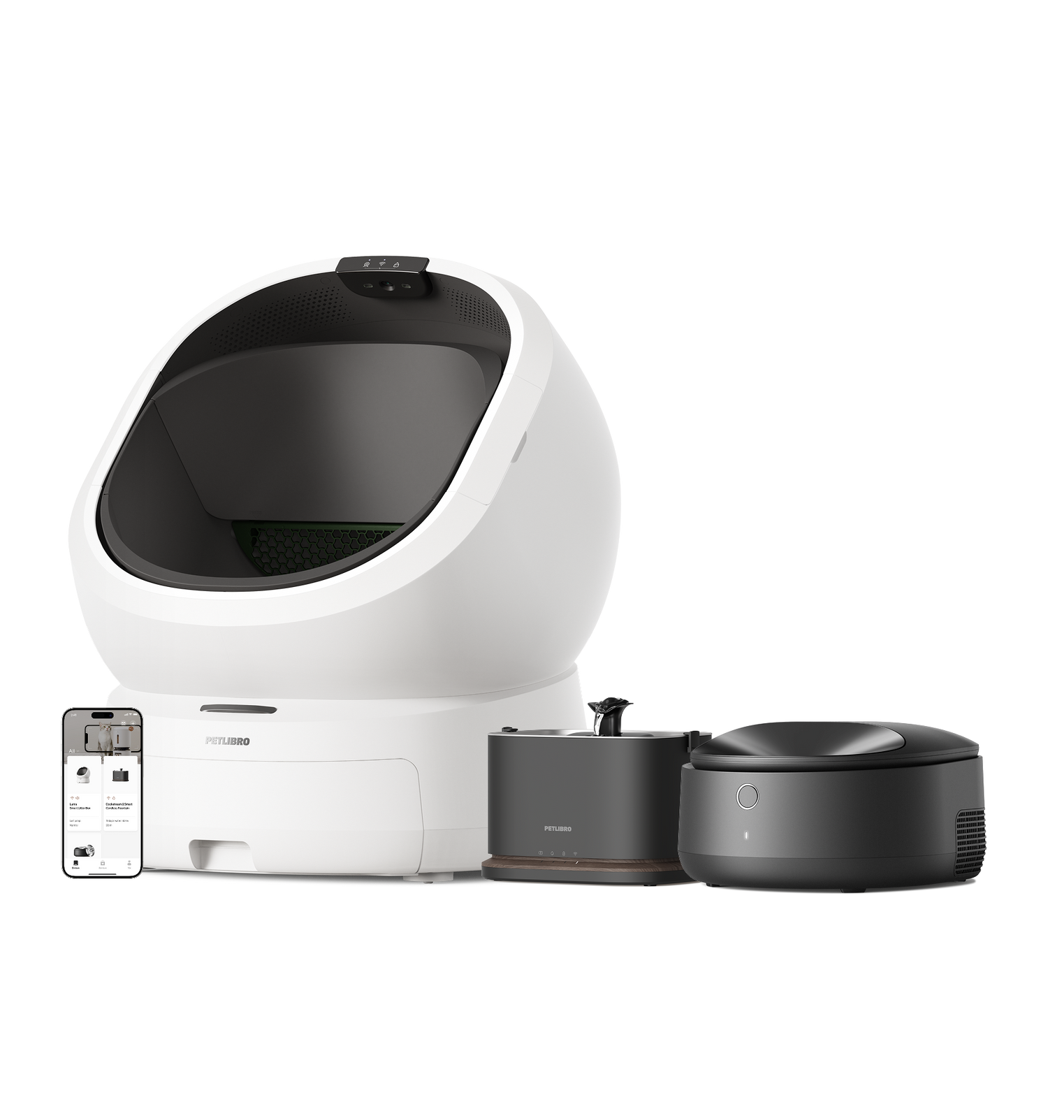 Petlibro PETLIBRO pour animal de compagnie: bac à litière chat, distributeur automatique de nourriture et fontaine à eau connectés.