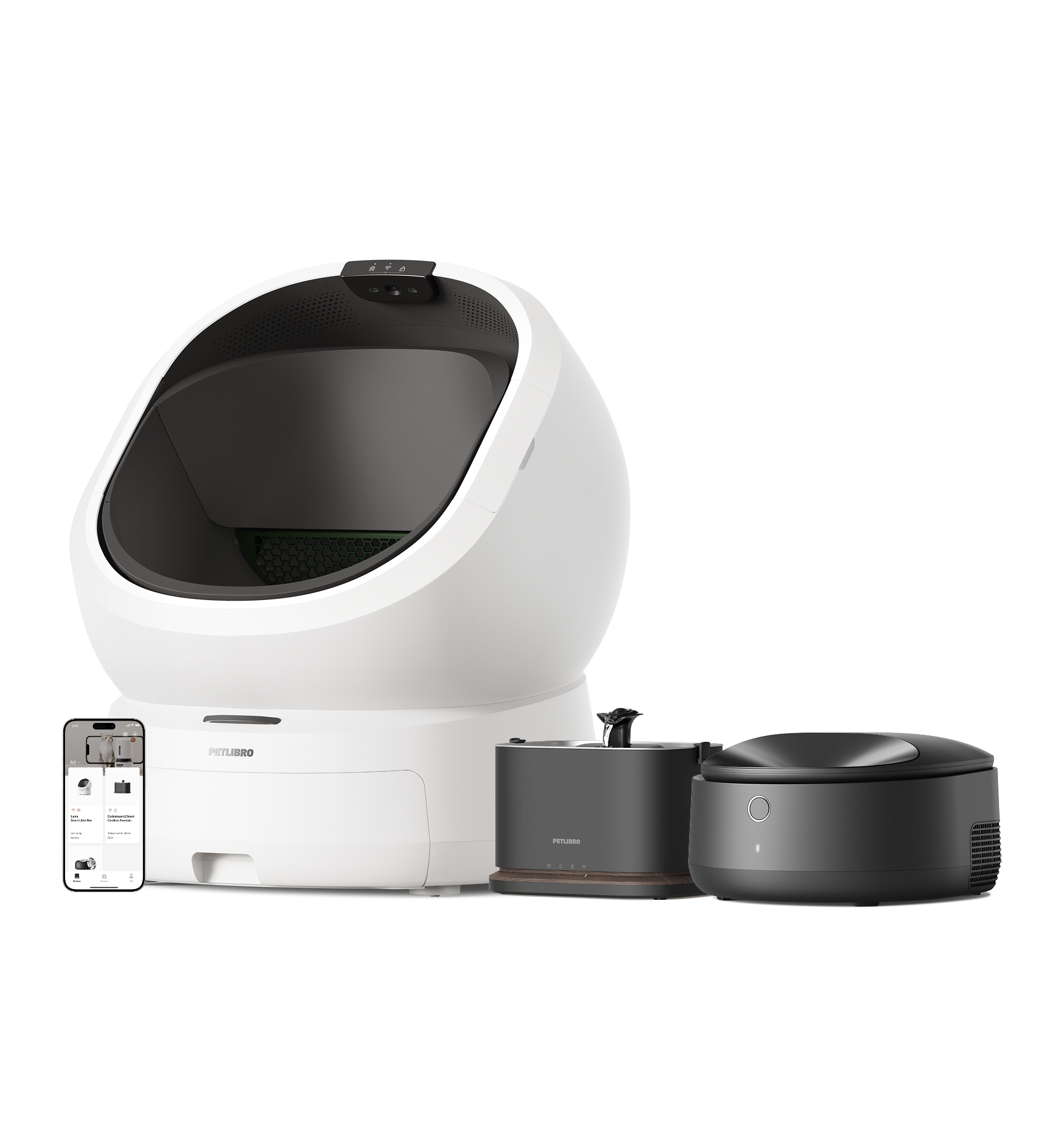 Petlibro PETLIBRO pour animal de compagnie: bac à litière chat, distributeur automatique de nourriture et fontaine à eau connectés.