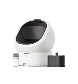 Petlibro PETLIBRO bac à litière blanc pour chat, avec app; animal de compagnie, distributeur automatique de nourriture et fontaine à eau noirs.