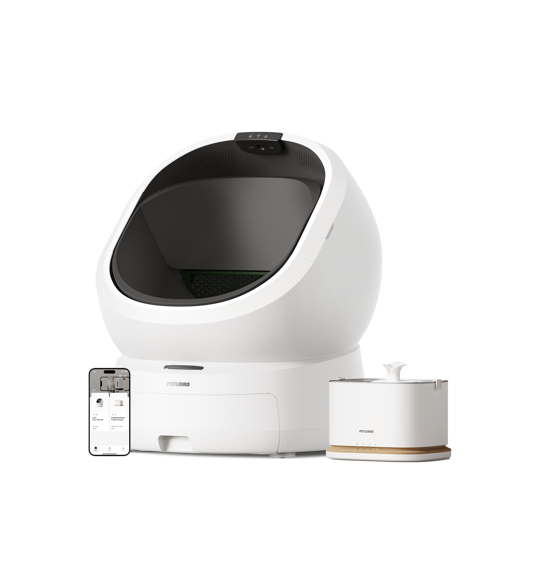 Petlibro PETLIBRO pour animal de compagnie: bac à litière blanc, distributeur automatique de nourriture, fontaine à eau, chat via appli mobile