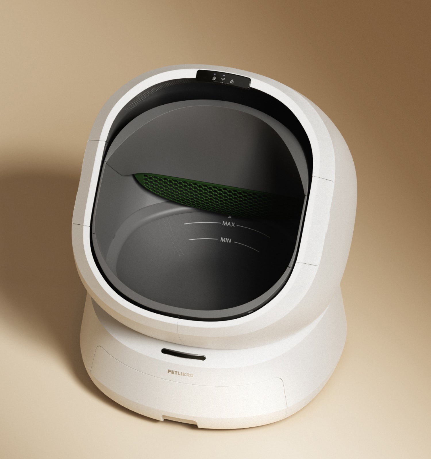 Petlibro PETLIBRO bac à litière pour animal de compagnie, chat; mention distributeur automatique de nourriture et fontaine à eau, blanc arrondi.