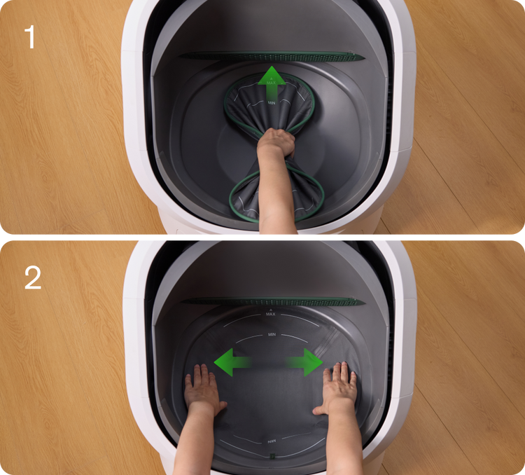 Petlibro PETLIBRO bac à litière pour animal de compagnie, mains étirant le sac intérieur; chat, distributeur automatique de nourriture, fontaine à eau.