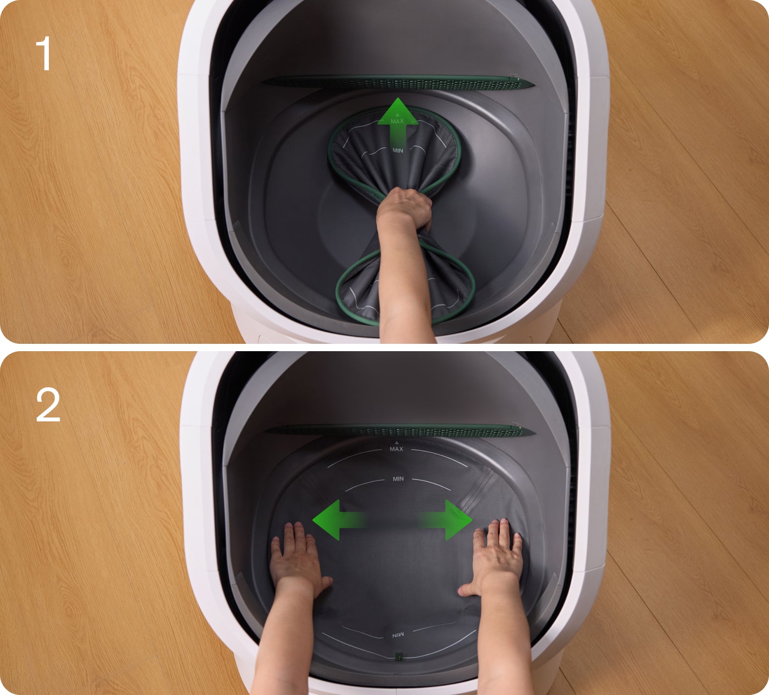 Petlibro PETLIBRO bac à litière pour animal de compagnie, mains ajustant le tapis; mention chat, distributeur automatique de nourriture, fontaine à eau