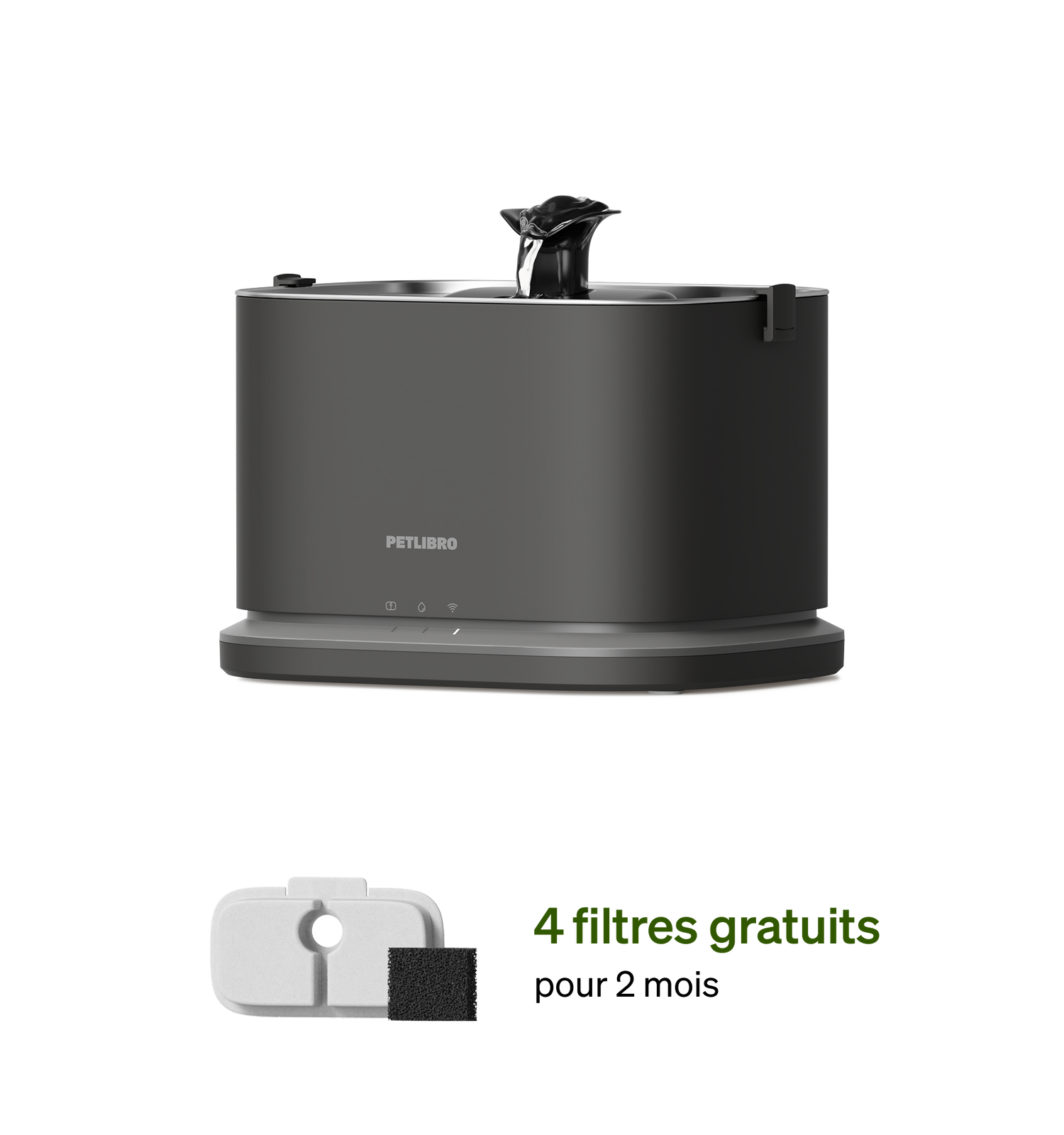 Petlibro PETLIBRO fontaine à eau noire pour animal de compagnie, chat; mention distributeur automatique de nourriture, bac à litière, 4 filtres gratuits