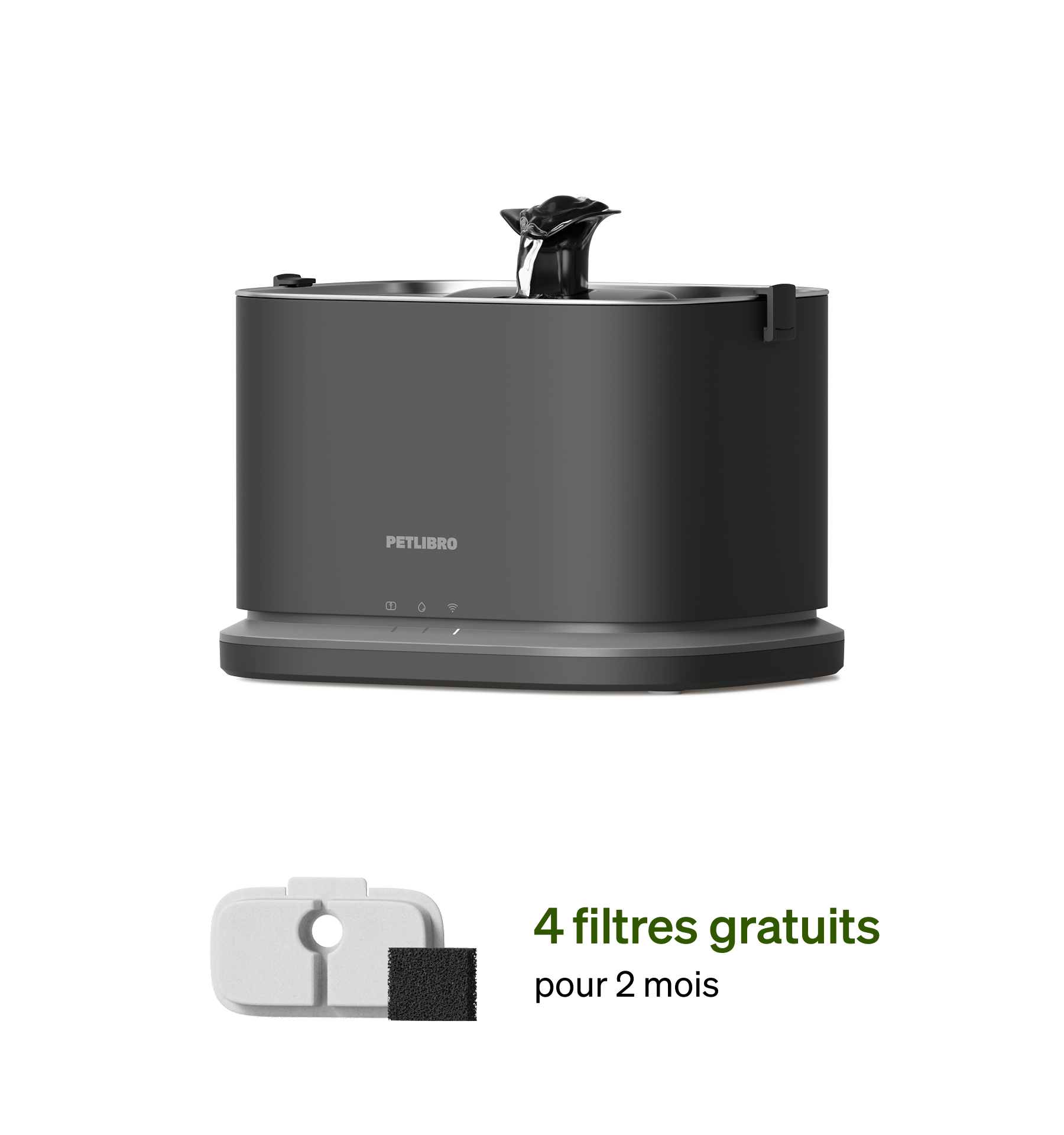 Petlibro PETLIBRO fontaine à eau noire pour animal de compagnie, chat; mention distributeur automatique de nourriture, bac à litière, 4 filtres gratuits