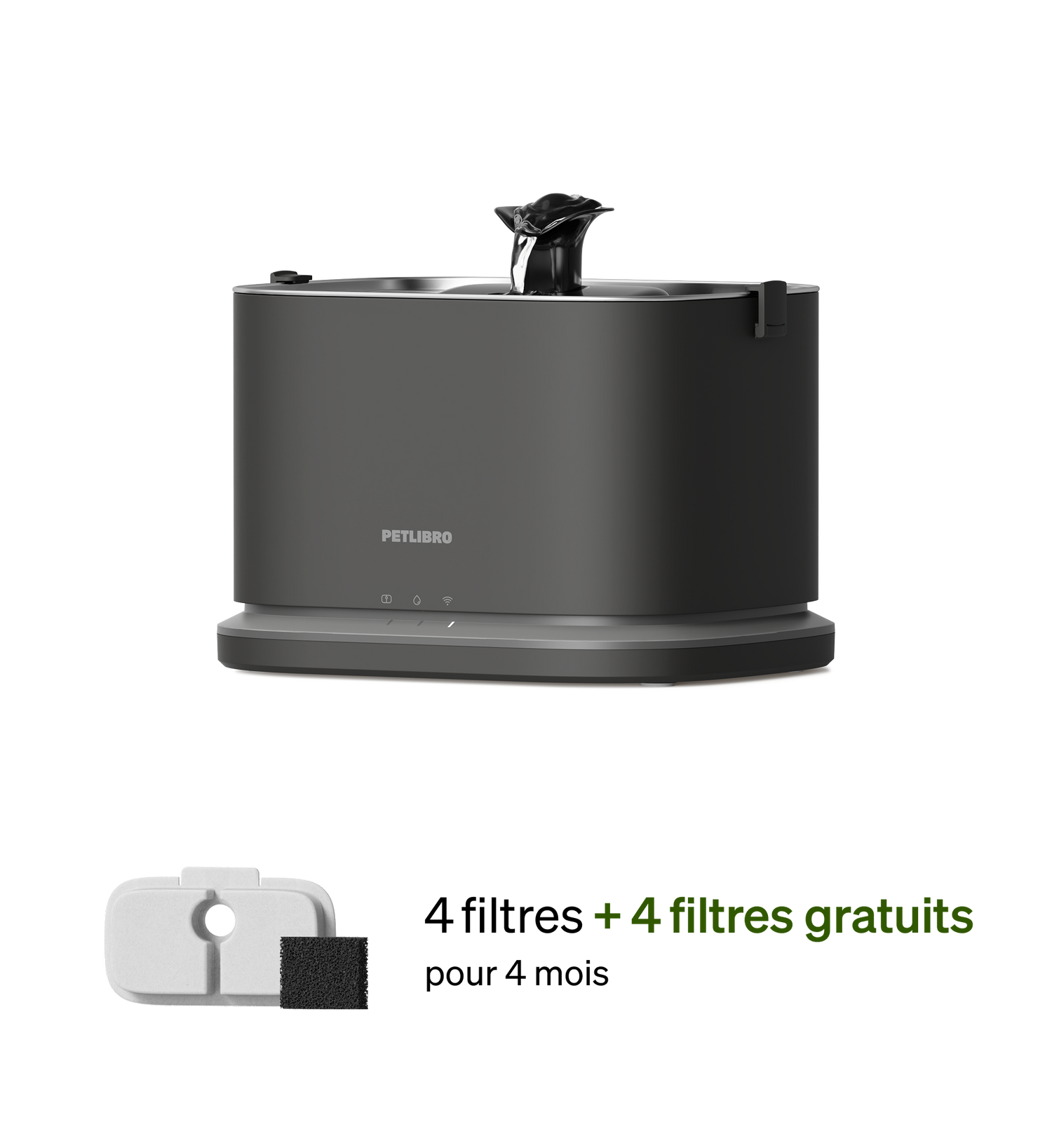 Petlibro PETLIBRO fontaine à eau noire pour animal de compagnie chat, +4 filtres; mention distributeur automatique de nourriture, bac à litière
