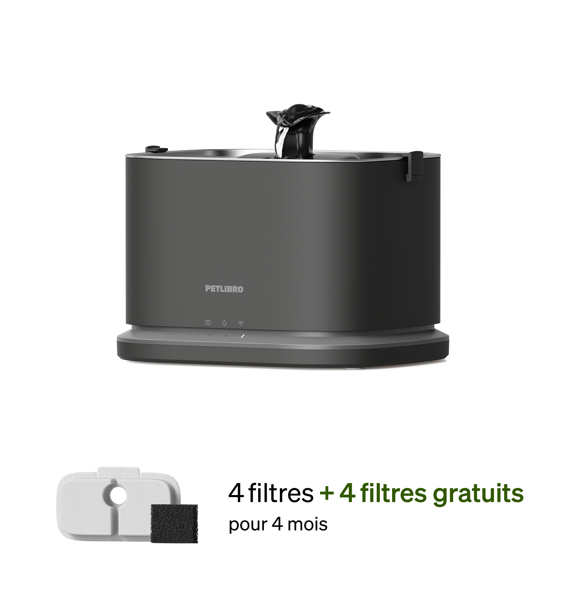 Petlibro PETLIBRO fontaine à eau noire pour animal de compagnie chat, +4 filtres; mention distributeur automatique de nourriture, bac à litière