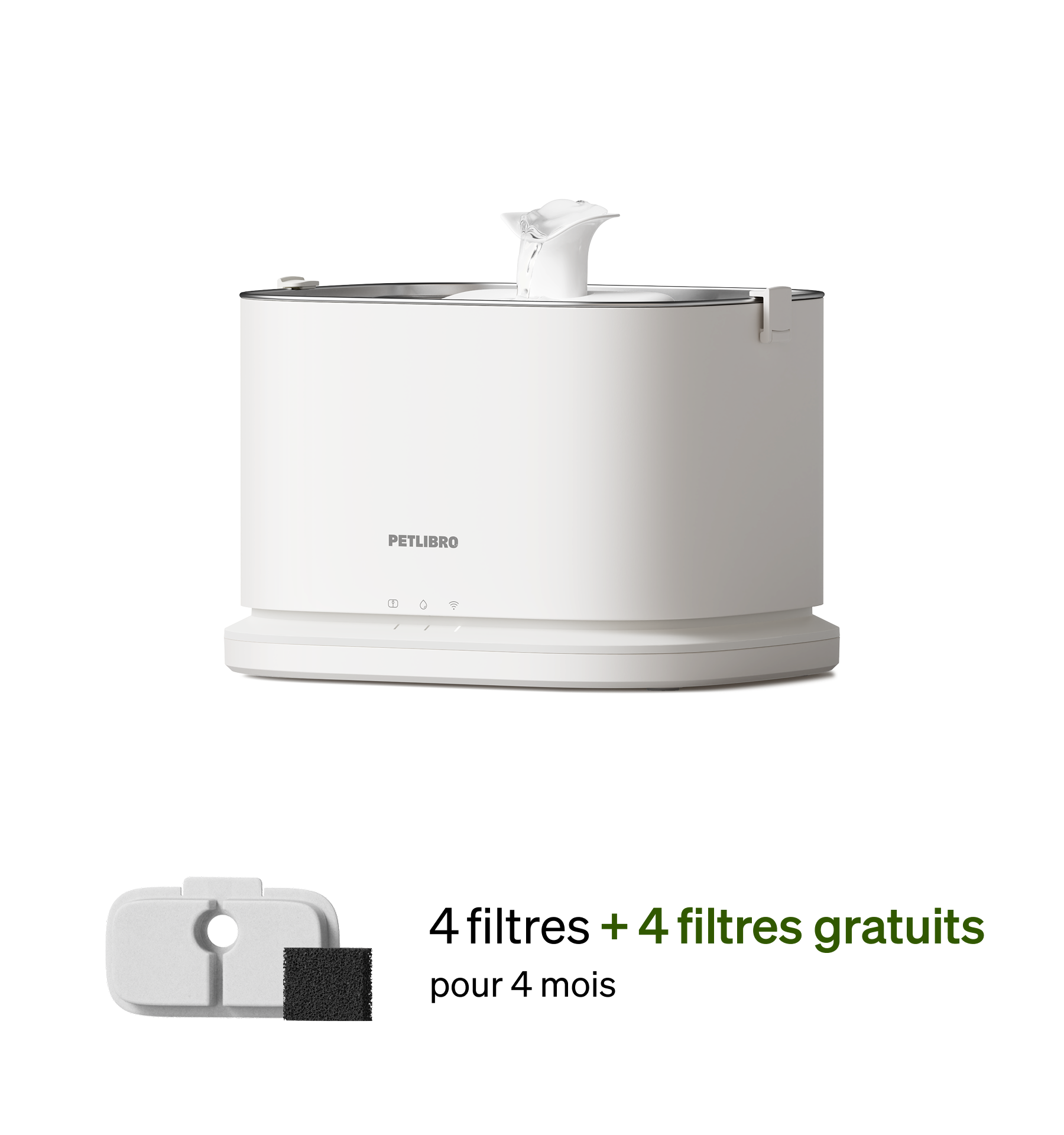 Petlibro PETLIBRO fontaine à eau blanche pour animal de compagnie chat, avec 4 filtres; mention distributeur automatique de nourriture, bac à litière