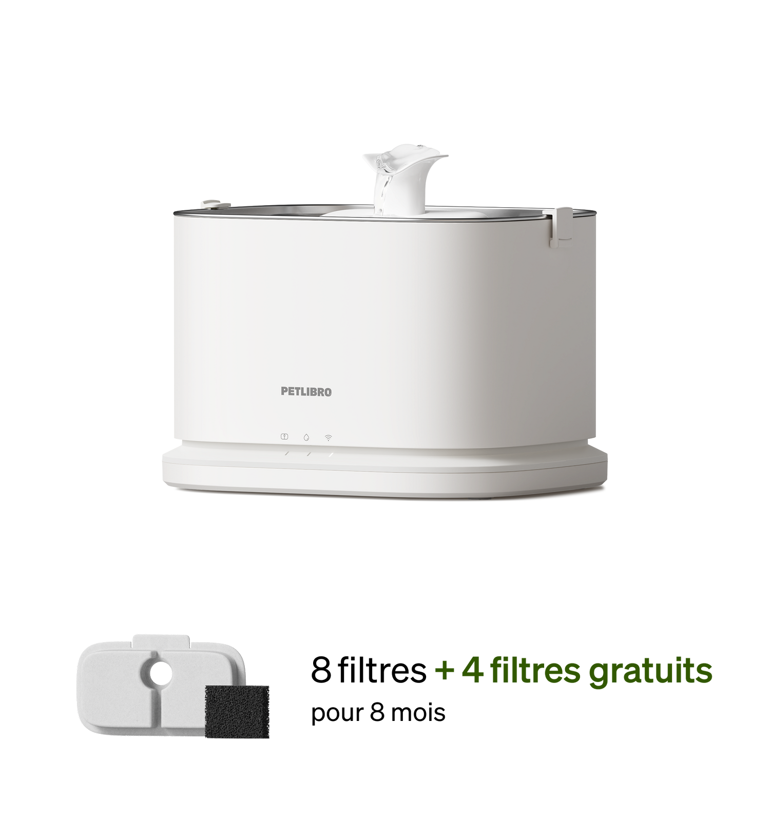Petlibro PETLIBRO fontaine à eau blanche pour animal de compagnie, chat; mention distributeur automatique de nourriture et bac à litière, +4 filtres gratuits