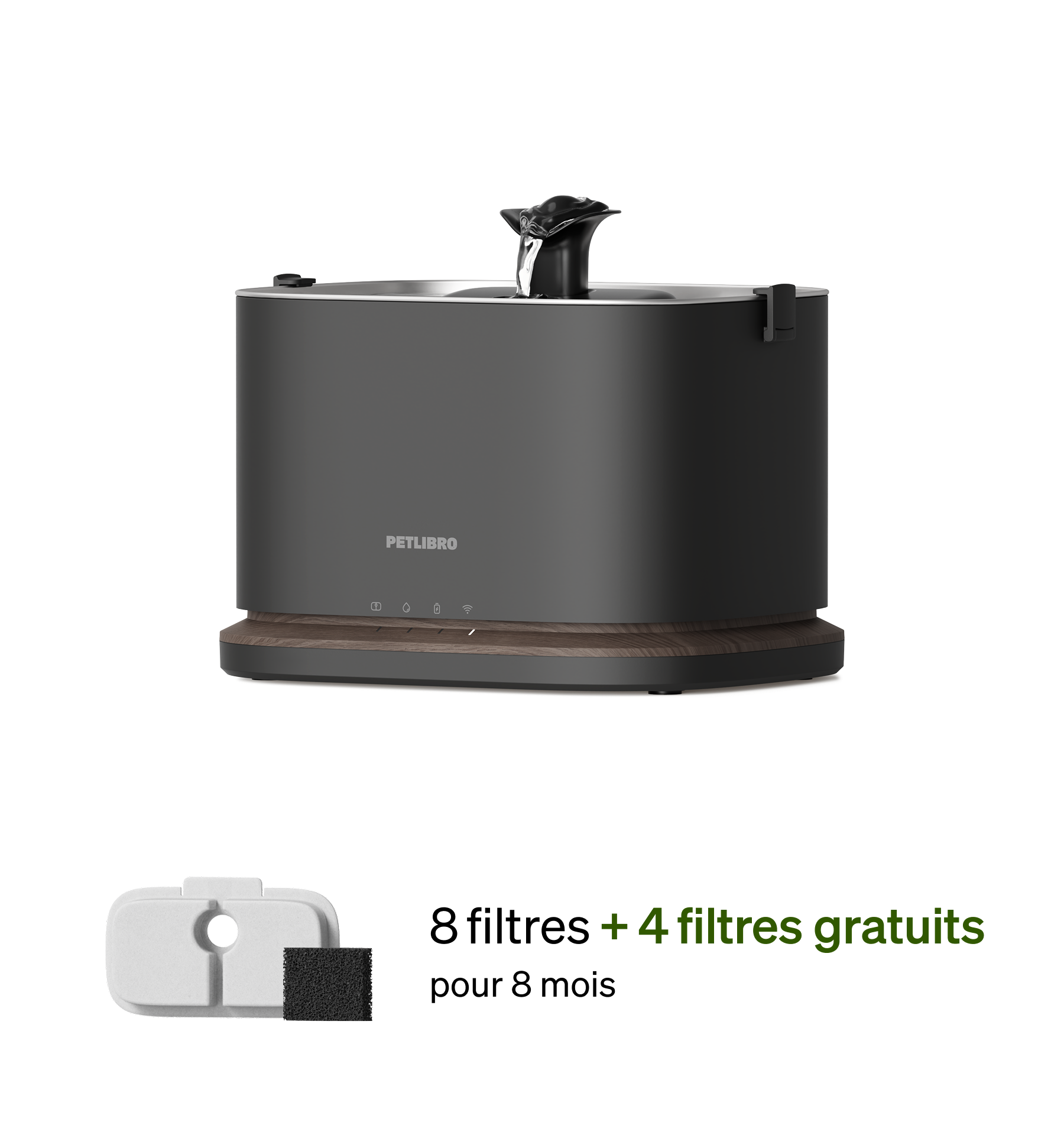 Petlibro PETLIBRO fontaine à eau noire pour animal de compagnie chat, +4 filtres; mention distributeur automatique de nourriture, bac à litière