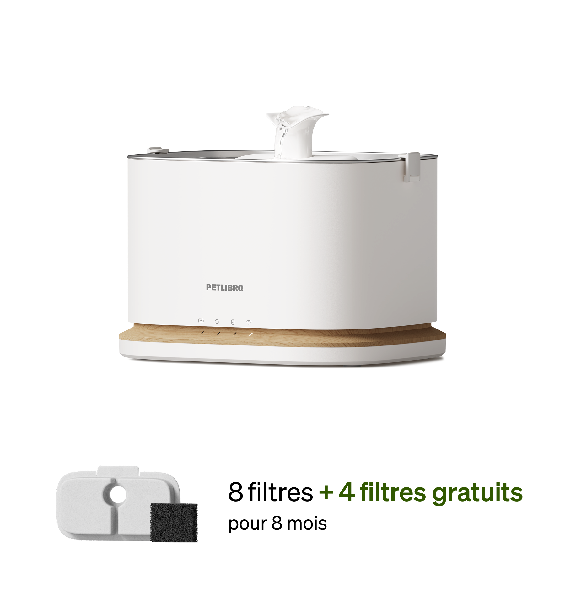 Petlibro PETLIBRO fontaine à eau blanche pour animal de compagnie chat, avec 4 filtres; mention distributeur automatique de nourriture, bac à litière