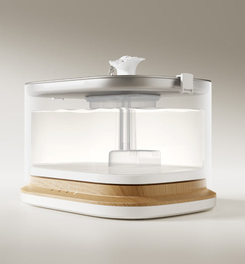 Petlibro PETLIBRO fontaine à eau pour animal de compagnie, réservoir transparent et base bois; chat, distributeur automatique de nourriture, bac à litière