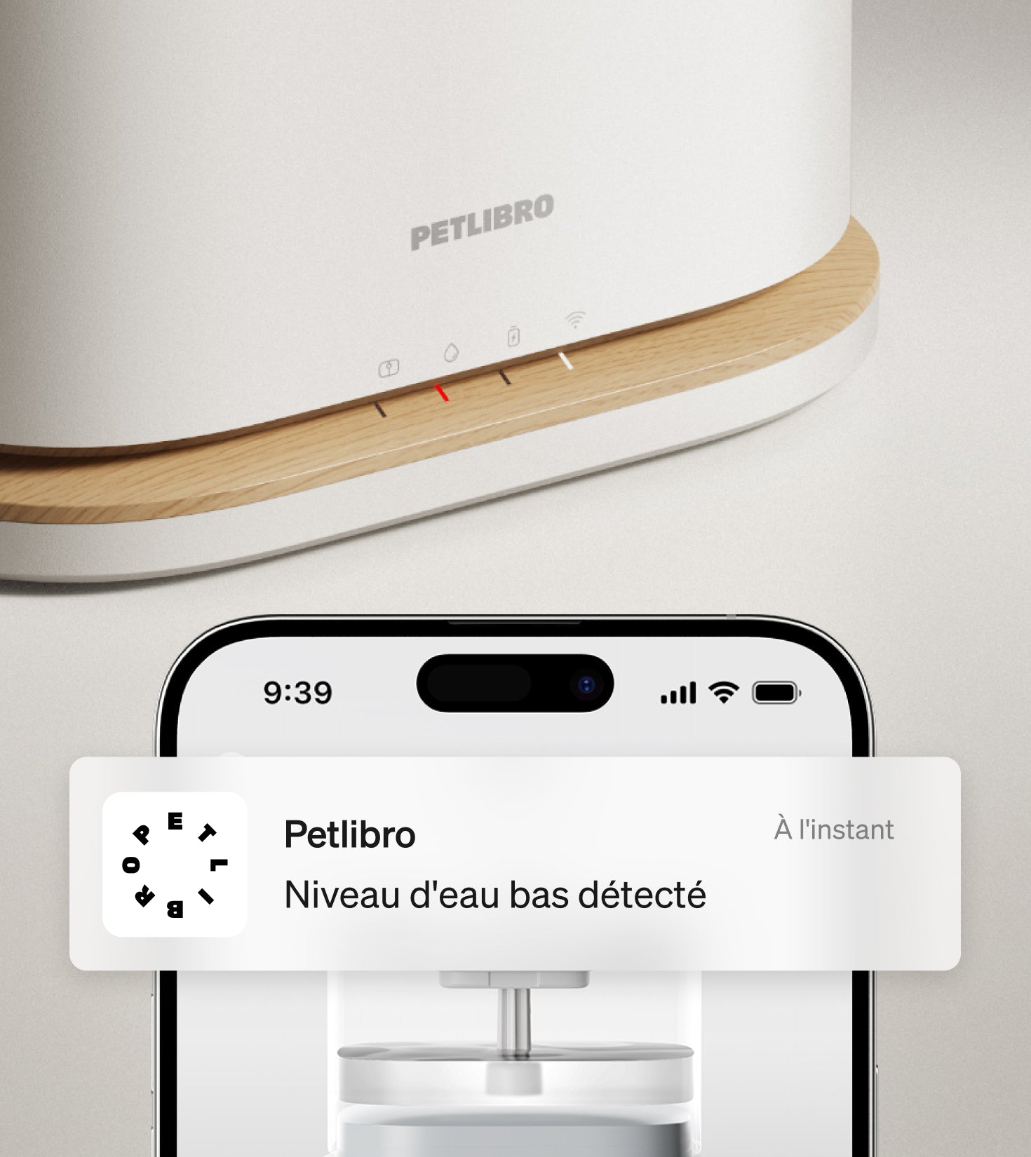 Petlibro PETLIBRO fontaine à eau blanche pour animal de compagnie, alerte niveau bas sur smartphone; pour chat, bac à litière et distributeur automatique de nourriture.
