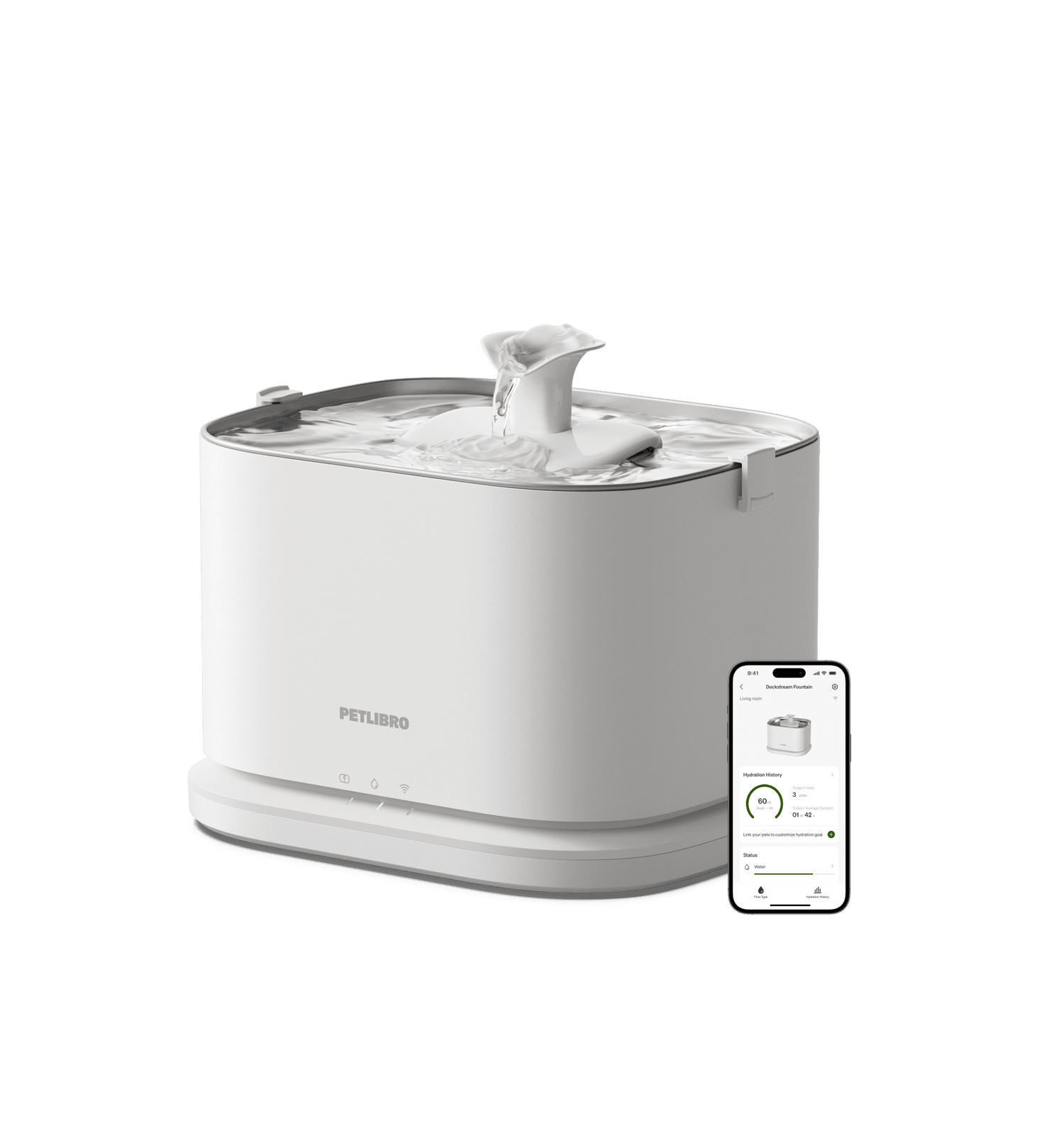 Petlibro PETLIBRO fontaine à eau blanche pour animal de compagnie, chat, avec appli; mention distributeur automatique de nourriture et bac à litière