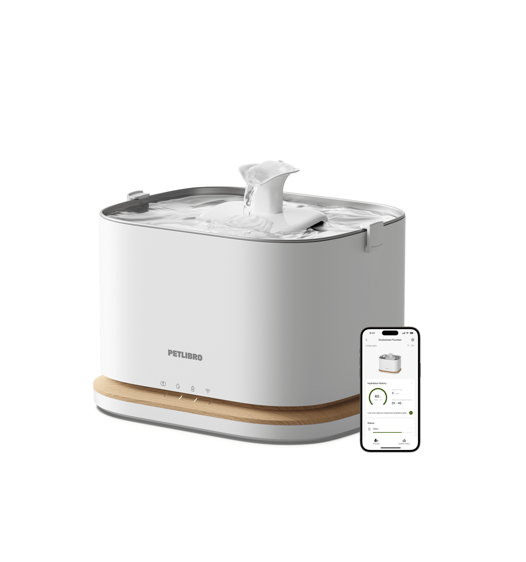 Petlibro PETLIBRO fontaine à eau blanche pour animal de compagnie chat; mention distributeur automatique de nourriture et bac à litière sur appli mobile
