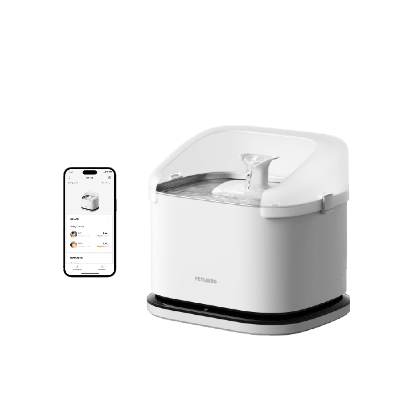 Petlibro PETLIBRO fontaine à eau blanche pour animal de compagnie chat, avec appli; mention distributeur automatique de nourriture, bac à litière