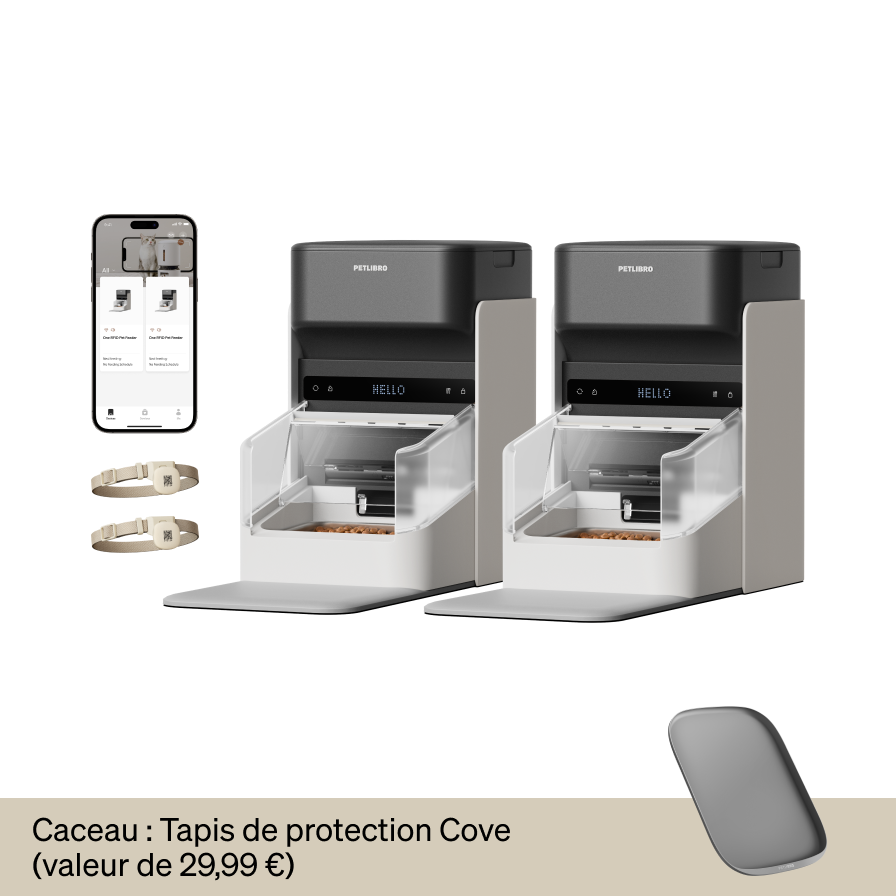 Petlibro PETLIBRO pour animal de compagnie: chat, distributeur automatique de nourriture, fontaine à eau, bac à litière, tapis gris offert