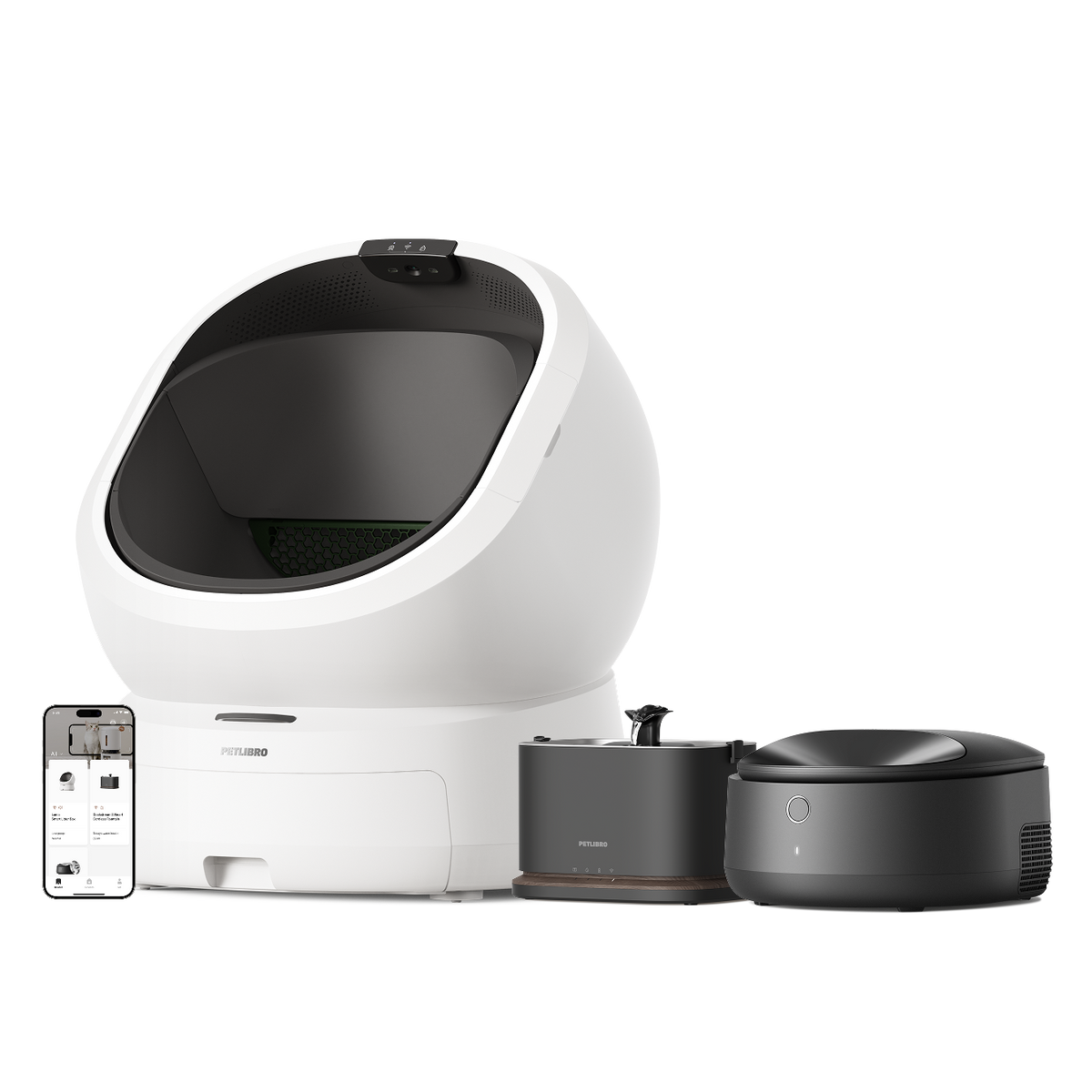 Petlibro PETLIBRO pour animal de compagnie: bac à litière blanc, distributeur automatique de nourriture et fontaine à eau, chat via appli mobile