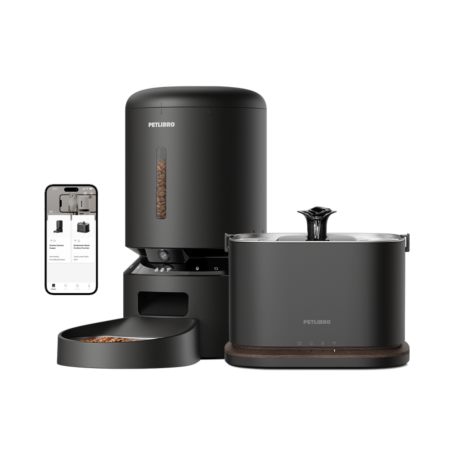 Petlibro PETLIBRO pour animal de compagnie: chat, distributeur automatique de nourriture, fontaine à eau et bac à litière noirs connectés app